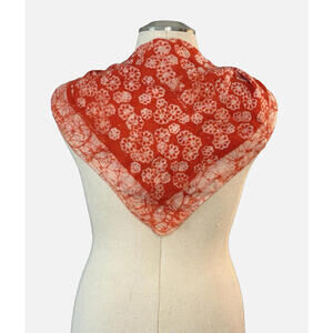 Batik Cotton Hand Orange White Rolled Scarf 22" Square
